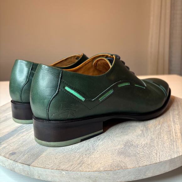 John Fluevog Green Leather Cap Toe Oxford Dress Shoes Men\'s Unique Stitch 10.5 main image 8